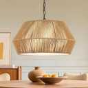 ELYONA 20" Large Rattan Chandelier Light Fixtures, 4-Lights Boho Pendant Light, Adjustable Woven Chandelier for Dining Room with Fabric Shade, Rustic Hanging Light for Kitchen Island,Living Room