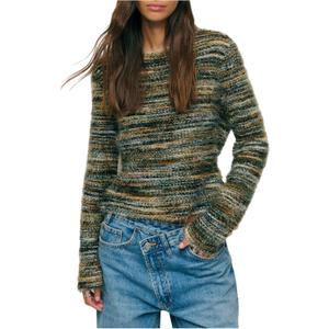RoseSeek Women's Colorful Knit Sweater Crew Neck Long Sleeve Pullover Sweaters Fall Tops (Green, Small)