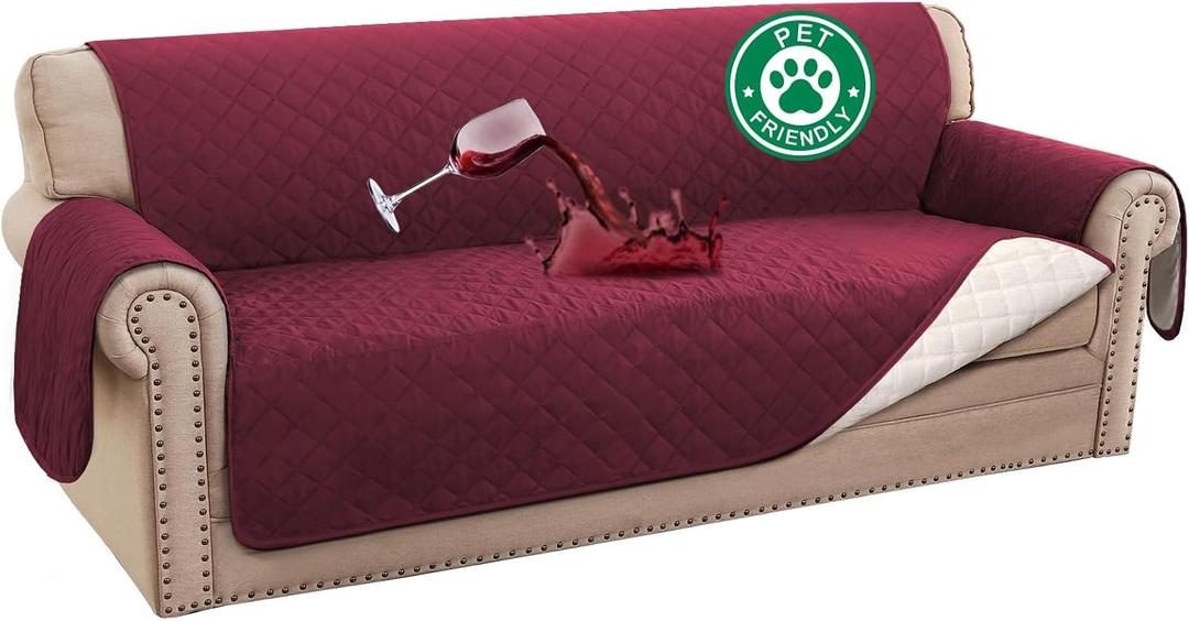 Turquoize 100% Waterproof Couch Cover Sofa Covers Washable Couch Covers for 3 Cushion Couch Pet Friendly Triple Non-Slip Couch Cover for Dogs Furniture Covers for Pets, Kids,Dog (Sofa 70", Burgundy)