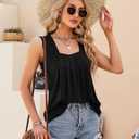 KTILG Summer Sleeveless Square Neck Tops Flowy Pleated Tunic Tank Tops for Women Loose Fit S-3XL… (Black, L)