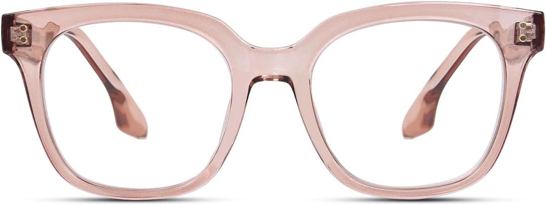 Reading Glasses for Women, Oversized Square Blue Light Blocking Readers Clear Computer Glasses Readers for Women Men (Skin Pink)