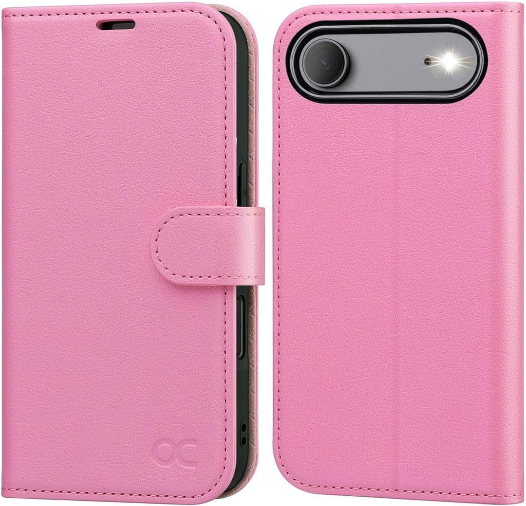 OCASE Compatible with iPhone Air Wallet Case, PU Leather Flip Folio Case with Card Holders RFID Blocking Kickstand [Shockproof TPU Inner Shell] Phone Cover 6.5 Inch 2025, Pink