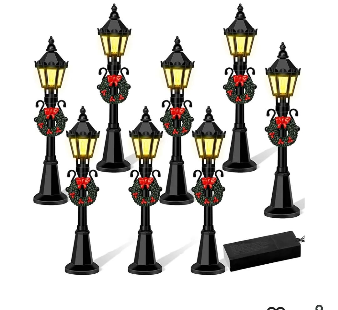 Christmas Mini Street Light Models, 4 Pcs Mini Street Lamp Dollhouse Streetlight Models, Miniature Christmas Village Pathway Lantern Post for DIY Micro Landscape Fairy Garden Accessories