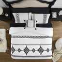 MaiRêve Embroidery Comforter Set King Size 7 Pieces, Boho Farmhouse Western Bedding All Season Bed in A Bag, White Black King Comforter Set with Sheets, Pillowcases & Shams