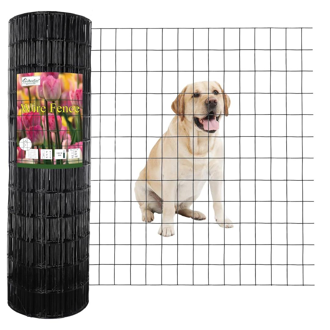 Black PVC Coated Welded Wire Fence 36 Inch x 100 Foot, 2 Inch x 3 Inch 16GA, Garden Border Fencing Roll Vinyl Coating Metal Wire Mesh for Yard Vegetable Plant Protection Poultry Netting