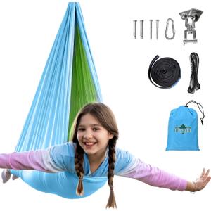 OUTREE Sensory Swing, Double Layer Therapy Swing with 360 Swivel Hanger, Healing & Relaxing Cuddle Sensory Swing for Kids and Adults with Autism, ADHD, Sensory Processing Disorder (Blue/Green)