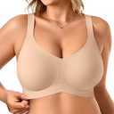 Vertvie Bras for Women No Underwire Wireless Support Bra Underarm-Smoothing Seamless Push Up Full Coverage T-Shirt Sports Bra (Large, Beige)
