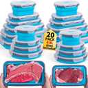 Collapsible Food Storage Containers with Lids 20 Pack(81oz/58oz Extra Large Included), 12 Rectangular+8 Round, Annaklin Silicone Collapsible Food Containers Sets Microwave Freezer Dishwasher Safe Blue