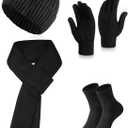 Tarpop Men's Beanie Hat Winter 5 Pieces Skull Knit Cap Neck Warmer Scarf Touchscreen Gloves Set Socks for Men (Black)