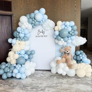 155Pcs Dusty Blue Balloon Arch Garland Kit with Sand White Balloons, Perfect for Baby Shower, Birthday, Wedding, and Gender Reveal Decorations in Dirty Blue