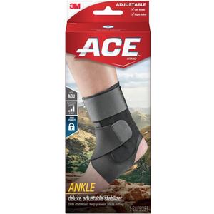 ACE Deluxe Ankle Stabilizer, Adjustable, Black, 1/Pack