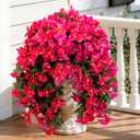 Artificial Bougainvillea Hanging Flowers Plants - 2 PCS faux Bougainvillea flowers with Long Trailing Vines for Outdoor Decoration, Perfect for Porch, Urn Patio Balcony (Rose Red & Red Lotus Mix)