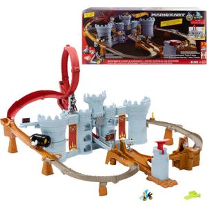 Hot Wheels Toy Car Track Set, Mario Kart Bowsers Castle Playset & 1:64 Scale Die-Cast Kamek, Interactive Play, with Storage for 30+ Vehicles