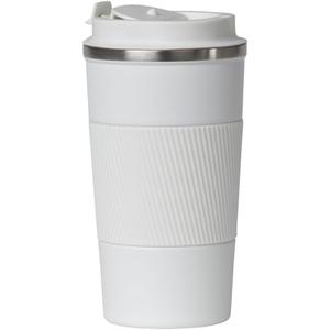 Dominica 18 oz Travel Coffee Mug - Double Wall Vacuum Insulated Stainless Steel Tumbler with Flip Lid, Leak-Proof Coffee Cup with Non-Slip Silicone Base, Hot & Cold Drink Container (White)