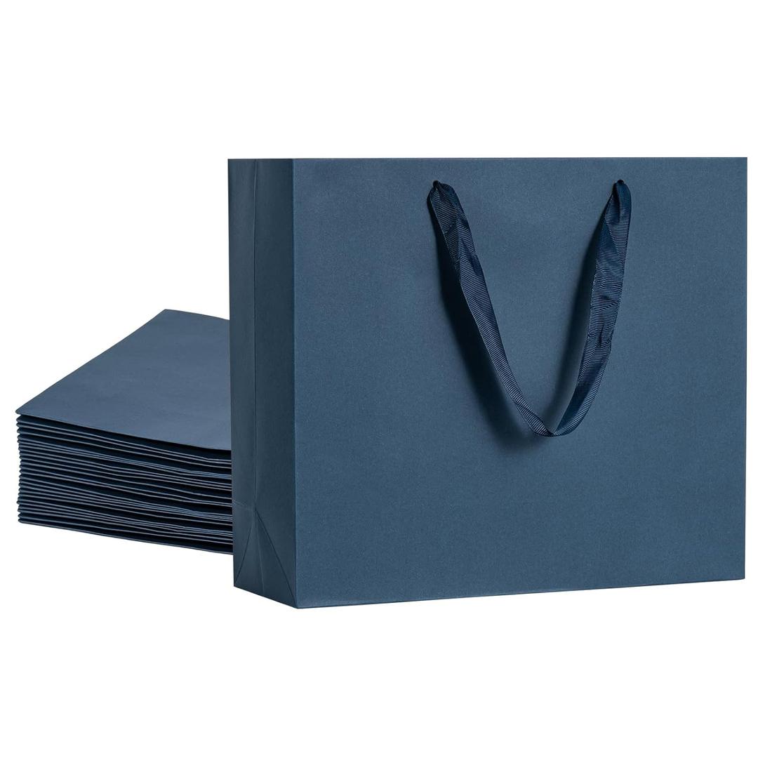 Umoonfine Umoofine Large Navy Blue Gift Bag with Ribbon Handles 50 Pack, 12.6x4.5x11 inches Extra Large Reusable Heavy Duty Kraft Orange Kraft Paper Bags Bulk for Shopping, Gift, Retail
