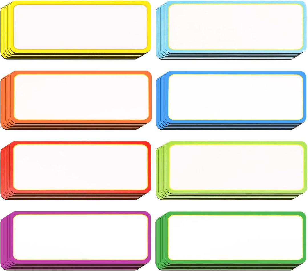 Leinuosen 40 Pcs Magnetic Dry Erase Labels Name Plate Tags Flexible Reusable Magnetic Label Stickers for Classroom Office Whiteboard Refrigerator Locker Shelf Craft(8 Bordercolor,3.2 x 1.2 Inch) (Multicolor)