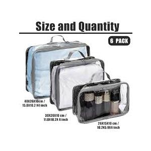 Hillban 2 Pcs Gray Large Clear Travel Packing Cube 3 Sizes See-through PVC Organizer for Suitcase Multipurpose Pouch with Handle Vinyl Zippered Storage Bags Luggage Cube Organizer