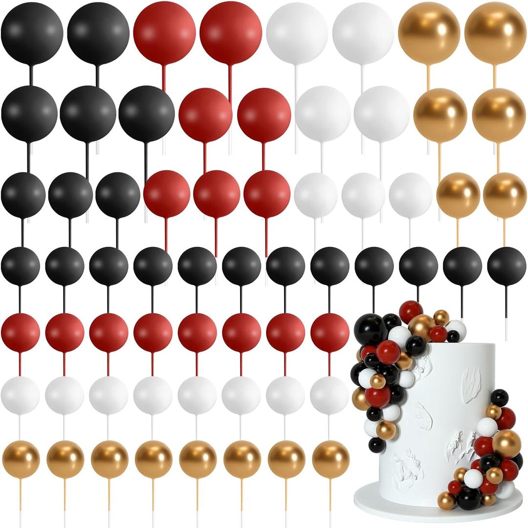 75 Pieces Cake Balls Topper Decorations Foam Cupcake Topper Mini Balloon Cake Topper Picks for Deco Birthday Party WeddingBlack, Red, Gold, White