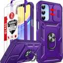 LeYi Compatible for Samsung Galaxy A15 5G Case: Screen Protector A15 & Magnetic Metal Mount Stand, Rugged Slide Cover & Shock Proof Military-Grade for Nuu Series Galaxy Case A 15 5G, Purple