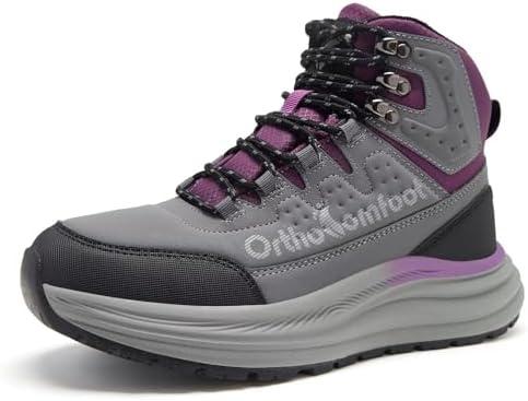 Women's Orthopedic Waterproof Hiking Boots: Plantar Fasciitis Arch Support Arthritis Orthotic Pain Relief Walking Shoes, Casual Fit Outdoor Travel Relaxed Camping Gym Standing Ankle Boots (Grey, 10)