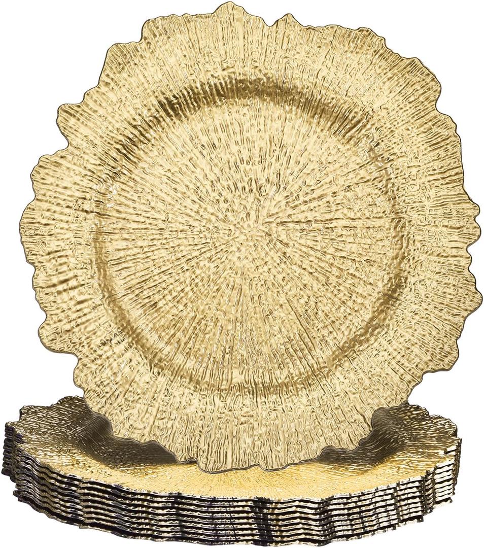 uxcell 10pcs Charger Plates Bulk 13 Inch Plastic Charger Plates Round Plate Charger for Dinner Wedding Party Event Table Setting Decoration Gold