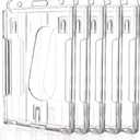 Teskyer Hard Plastic Badge Holder, Clear ID Badge Name Card Holder with Easy Access Thumb Slot, Holding 2 Cards, Vertical Style, 5 Pack