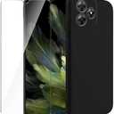Case for Blackview Wave 8C + Glass Screen Protector Tempered Film - Transparent Silicone Soft Flexible Bumper Shockproof TPU Protective Cover Shell (Black)