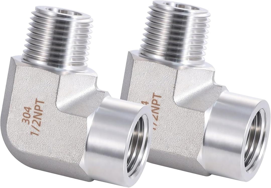 Stainless Steel Pipe Fitting 90 Degree Barstock Street Elbow 1/2" NPT Male x 1/2" NPT Female 2 Pack Stainless Steel Pipe Fitting 90 Degree Barstock Street Elbow 1/2" NPT Male x 1/2" NPT Female 2 Pack