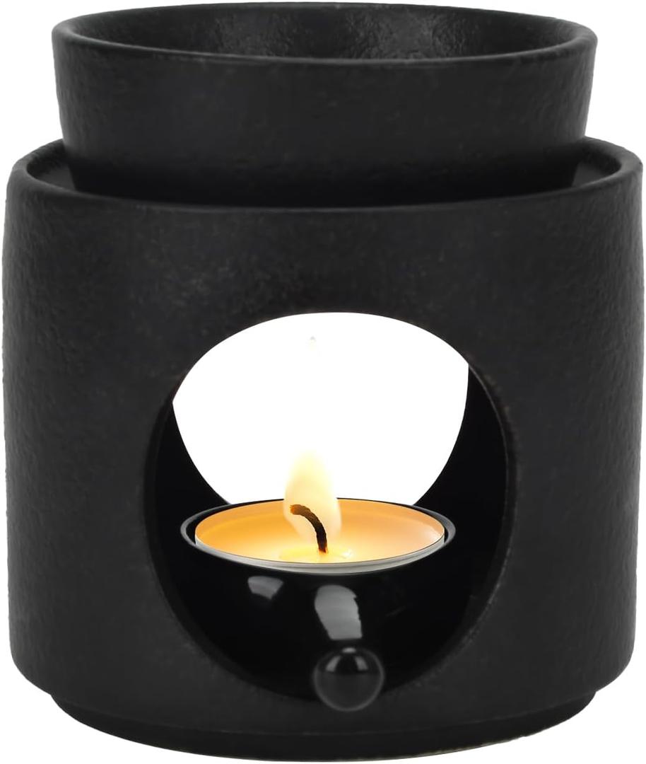 Black Wax Burner, Ceramic Tealight Warmer, Scented Oil Diffuser, Black Ceramic Tea Light Candle Holder