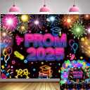 Neon Prom Backdrop 2025 Prom Night Photography Background 8x6FT Class of 2025 Congrats Grad Party Decorations Supplies Photo Props