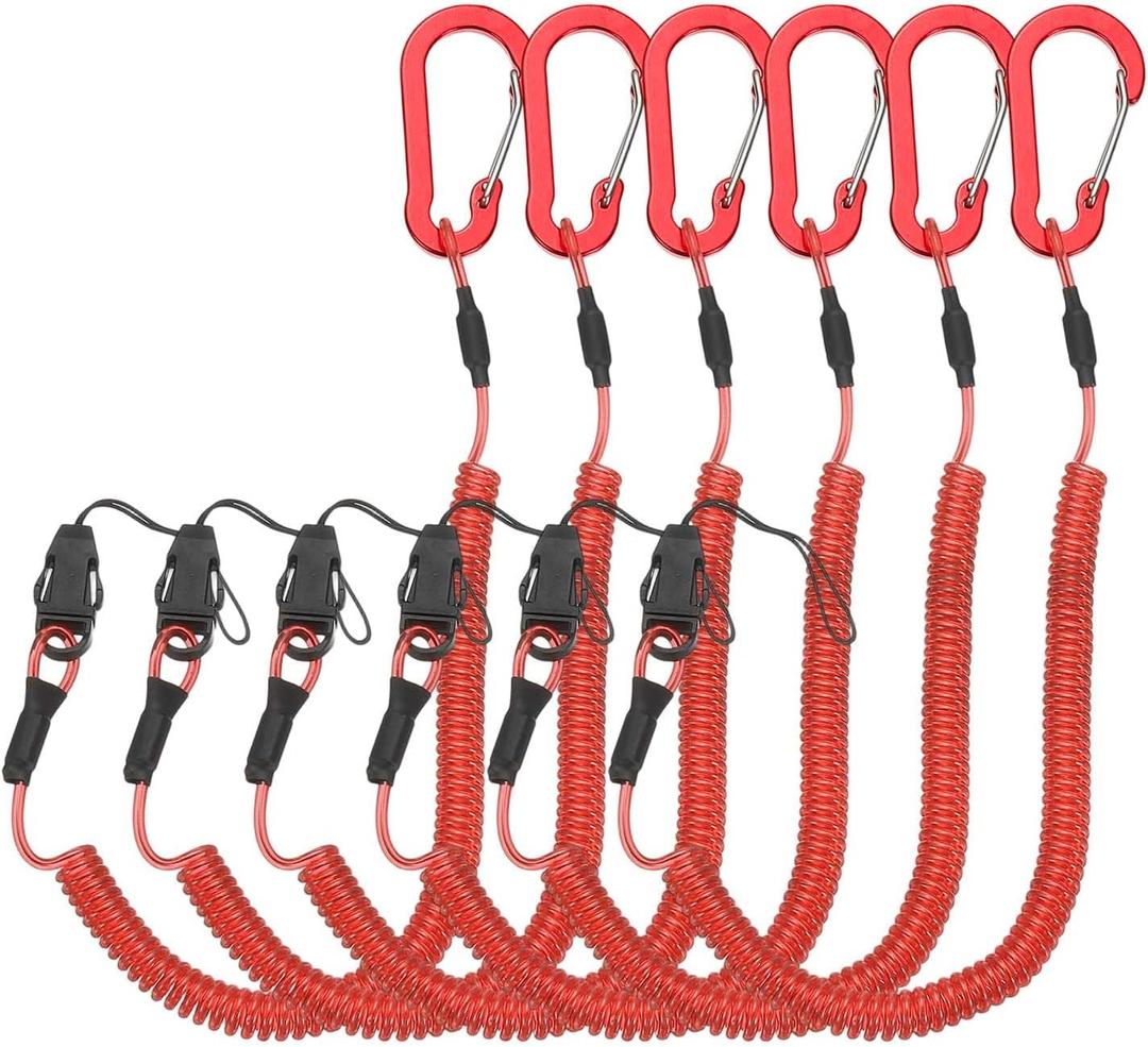 PATIKIL Coiled Lanyards with Buckle Retractable Safety Ring and Quick Release Detachable Buckle for Fishing Equipment (59 Inch, Red)