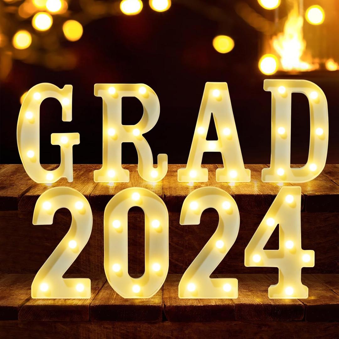 2024 Grad Marquee Light Up Letters Lights, Graduation Marquee Numbers Letters LED Sign Lights, Graduation Party Decorations Supplies for Class of 2024, (2024 Grad) 8 Pieces