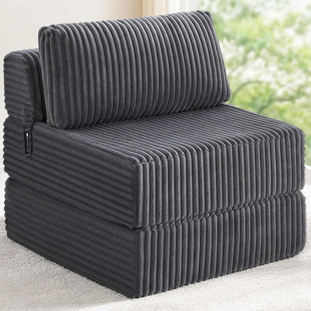 4-in-1 Folding Sofa Bed Foldable Boneless Pocket Coils & Foam Fill Medium Support, Portable No Assembly for Living Room/Bedroom, Single