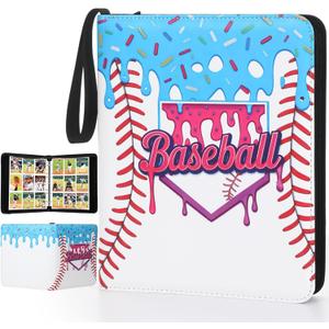 Pasimy 900 Pockets Baseball Card Binder for Trading Cards 9 Pockets with 50 Removable Sleeves 3 Ring Baseball Card Holder Binder with Zipper for Sport Collection Book Storage Album Organizer (13.39 x 11.42 Inch, Blue)
