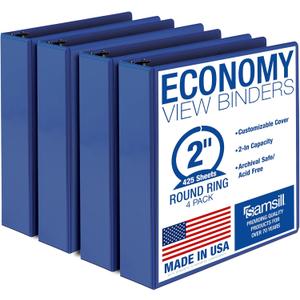 Samsill 2 Inch 3 Ring Binders, Economy Round Ring, Clear View Cover, 425 Sheet Capacity - for School, Home, Office - Blue, 4 Pack