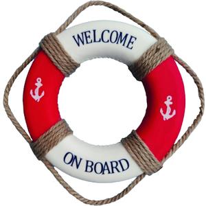 MorroMorn Lifebuoy Wall Hanging Decor - Welcome Aboard Mediterranean Style Home Decoration Hemp Rope (Red, 20")