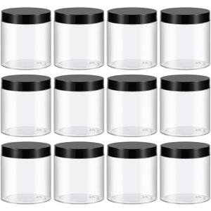 TUZAZO 8 Oz Plastic Container Jars with Lids BPA Free, Empty Round Clear Cosmetic Containers Plastic Slime Jars for Lotion, Cream, Ointments, Body Butter, Makeup, Travel Storage (12 Pack)