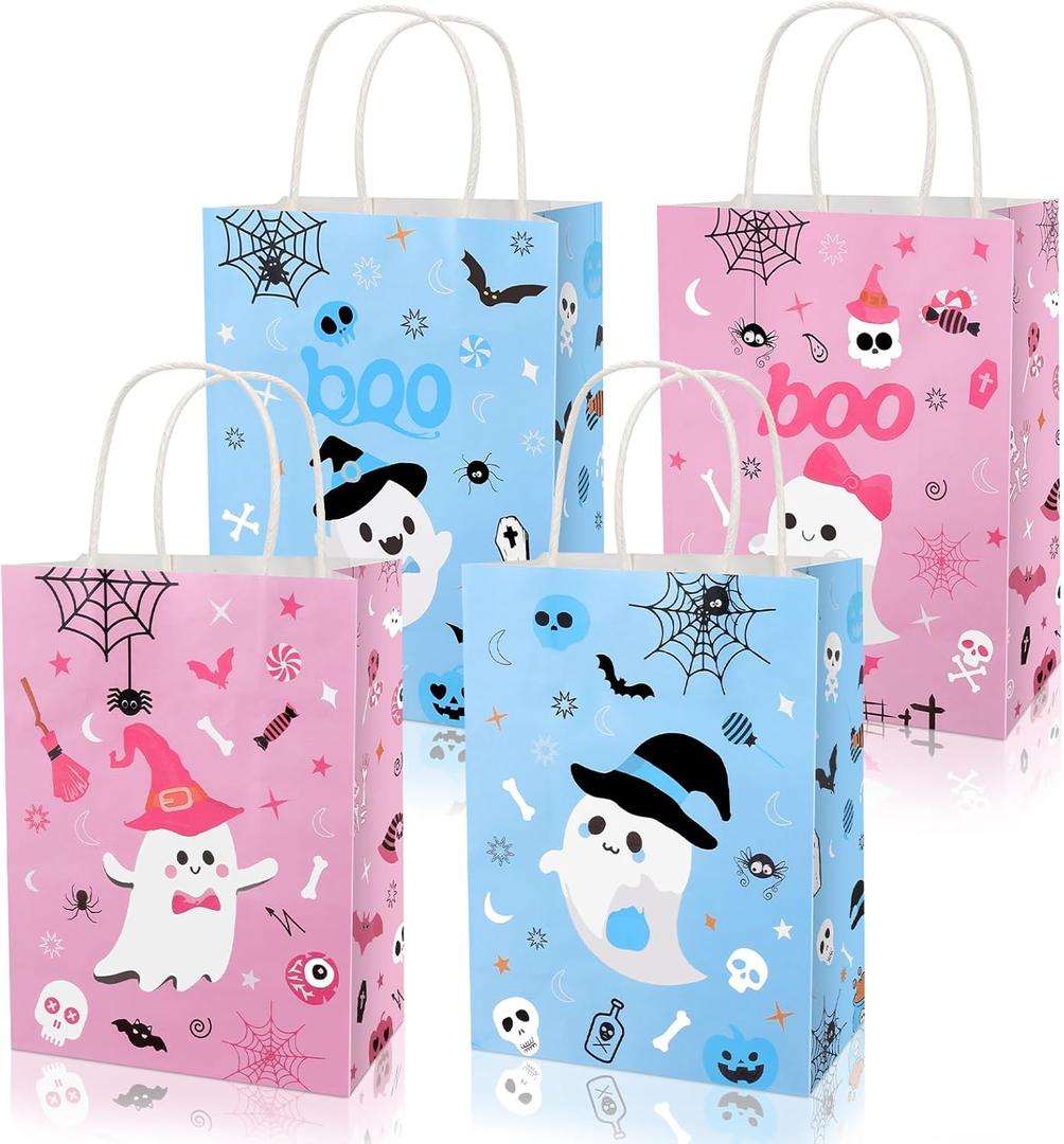 Konsait 16 Pack Halloween Boo Bags, Pink and Blue Ghost Gift Bags with Handle, Cute Halloween Bag for Trick-or-Treat, Parties, Birthday