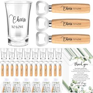50 Sets Wedding Party Favors for Guests Cheers to Love Wedding Shot Glasses Bottle Opener with Thank You Cards Bridal Shower Thank You Gifts (Acrylic)