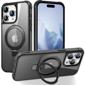 Compatible with iPhone 14 Pro Case with Invisible Magnetic O-Ring Stand Military-Grade Translucent Case for iPhone 14 Pro 6.1" [Compatible with Mag-Safe][Great Grip Feeling], Black