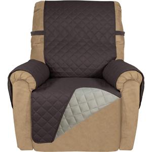 PureFit Reversible Quilted Sofa Cover, Water Resistant Slipcover Furniture Protector, Washable Couch Cover with Non Slip and Elastic Straps for Kids, Dogs, Pets (Small Recliner, Chocolate/Beige)