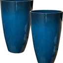 RUBBER BOND Plant Pots 2 Pack - Modern Indoor/Outdoor Planters for Home Decor - Weather-Resistant Large Flower Pots - Lightweight 22 Inches Tall Planters - Blue Glossy Round Pots for Plants