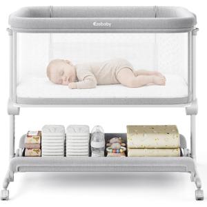 Ezebaby Baby Bassinets Bedside Sleeper, Portable Bedside Bassinet for Baby Newborn Infants with Adjustable 7 Heights and All Mesh Sides, Newborn Crib with Mattress and Soft, Breathable Sheet | Baby bassinets