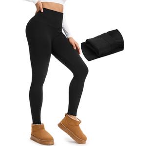yeuG Fleece Lined Leggings for Women Thermal High Waisted Tummy Control Seamless Workout Yoga Pants (Large-X-Large, Black)