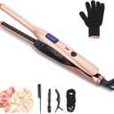 3/10 Inch Pencil Flat Iron, Small Flat Irons for Short Hair, Beard and Pixie Cut, Mini Hair Straightener Small Ceramic with Adjustable Temperature, Include Glove (Rose Gold)