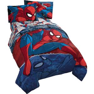 Jay Franco Marvel Spiderman Burst 5 Piece Full Bed Set - Includes Reversible Comforter & Sheet Set - Bedding - Super Soft Fade Resistant Microfiber (Official Marvel Product)
