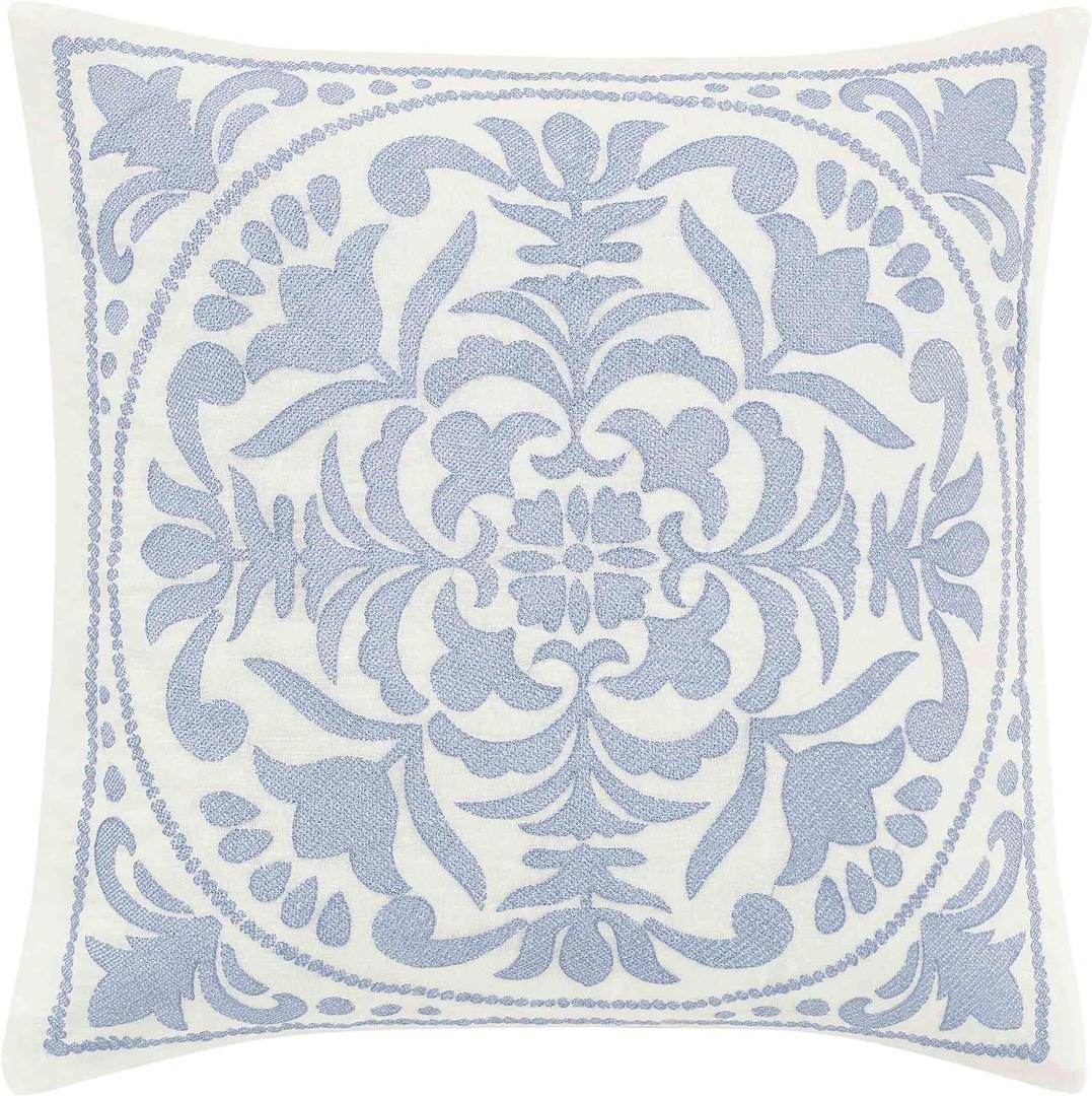 Laura Ashley Home - Throw Pillow with Envelope Closure, Elegant Home Decor for Bed or Sofa (Mila Blue, 18" x 18")