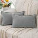 DecorUhome Chenille Soft Throw Pillow Covers 12x20 Set of 2, Lumbar Velvet Farmhouse Neutral Decorative Euro Pillow Covers with Stitched Edge for Couch Sofa Bed Home Decor, Ultimate Gray