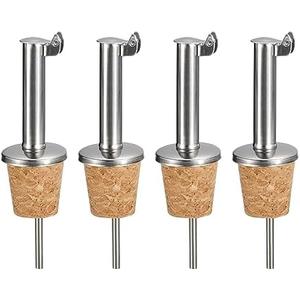 uxcell Stainless Steel Bottle Pourers, 4Pcs Auto Flip Olive Oil Spout, Cork Design Wine Bottle Stoppers, for Pours Liquid, Olive Oil, Wine, Vinegar, Most Liquor Bottles