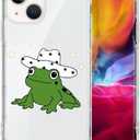 CARLOCA Compatible with iPhone 15 Case for Girl,Clear with Cowboy Hat Frog Pattern Design Plastic Shockproof TPU Bumper Protective Case for iPhone 15
